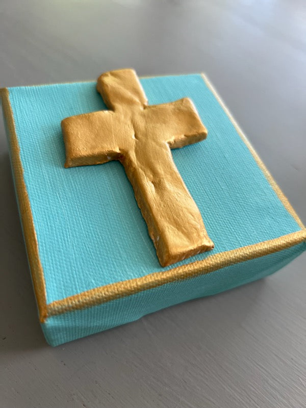 Turquoise and Gold Cross