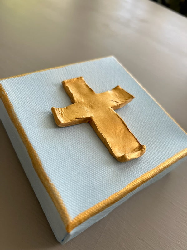 Baby Boy Blue and Gold Cross