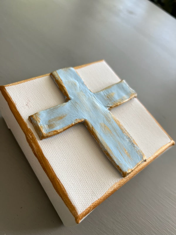 White, Blue and Gold Cross